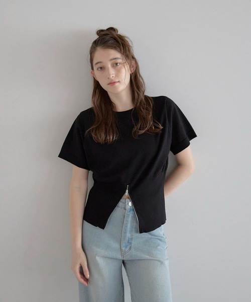 MINERTE（ミネルテ）の「【MINERTE】half zip hem knit / 裾ハーフジップ半袖ニット（ニット/セーター・レディース・ブラック/ブラウン系その他/ダークグレー・FREE）」の18枚目の写真