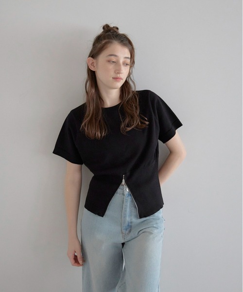 MINERTE（ミネルテ）の「【MINERTE】half zip hem knit / 裾ハーフジップ半袖ニット（ニット/セーター・レディース・ブラック/ブラウン系その他/ダークグレー・FREE）」の19枚目の写真