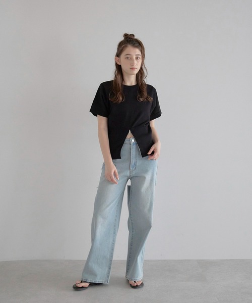 MINERTE（ミネルテ）の「【MINERTE】half zip hem knit / 裾ハーフジップ半袖ニット（ニット/セーター・レディース・ブラック/ブラウン系その他/ダークグレー・FREE）」の20枚目の写真