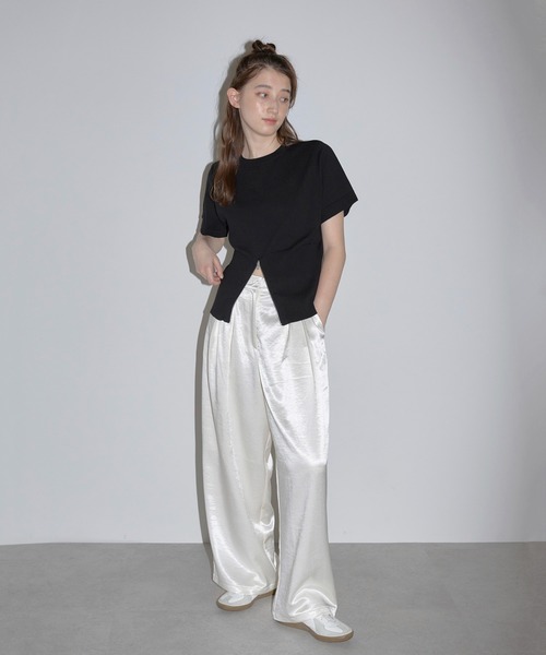 MINERTE（ミネルテ）の「【MINERTE】half zip hem knit / 裾ハーフジップ半袖ニット（ニット/セーター・レディース・ブラック/ブラウン系その他/ダークグレー・FREE）」の22枚目の写真