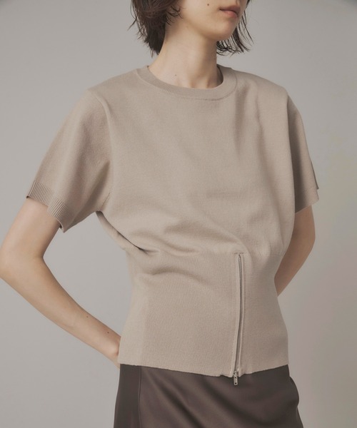 セール】【MINERTE】half zip hem knit / 裾ハーフジップ半袖