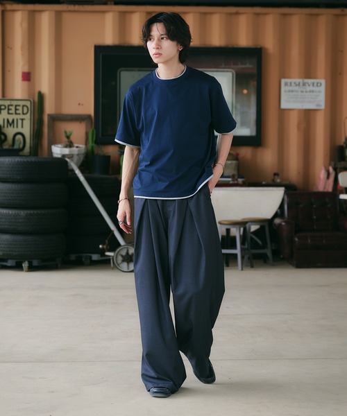 Argue Culture ワイドスラックス PU切替 モード系 ストリート Argue Culture スラックス ワイドパンツ 切替デザイン