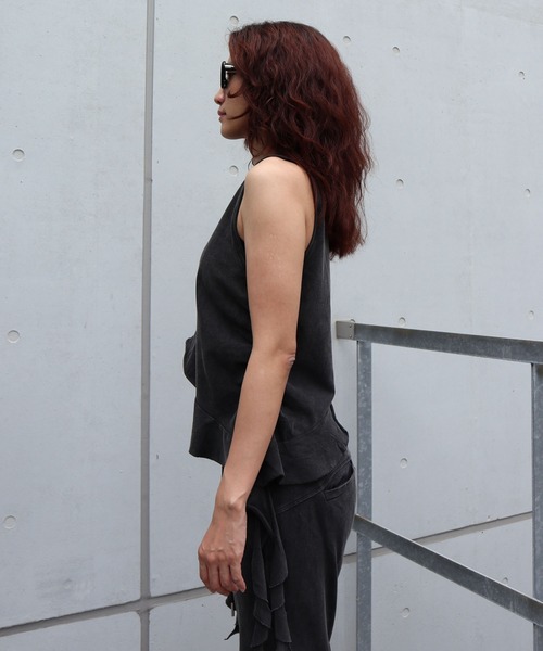 FIG&VIPER（フィグアンドバイパー）の「Washedフリルタンク（タンクトップ・レディース・ブラック/ピンク・FREE）」の5枚目の写真