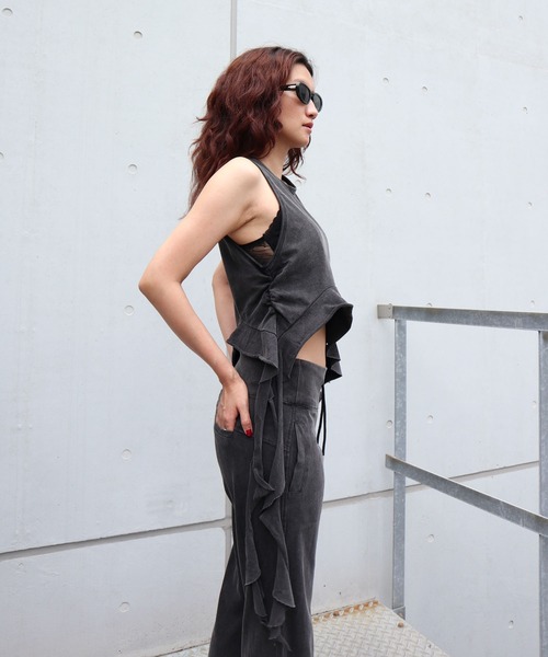 FIG&VIPER（フィグアンドバイパー）の「Washedフリルタンク（タンクトップ・レディース・ブラック/ピンク・FREE）」の9枚目の写真