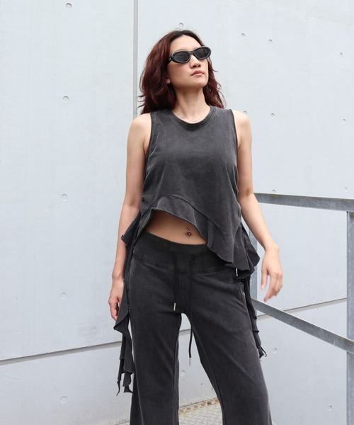 FIG&VIPER（フィグアンドバイパー）の「Washedフリルタンク（タンクトップ・レディース・ブラック/ピンク・FREE）」の12枚目の写真