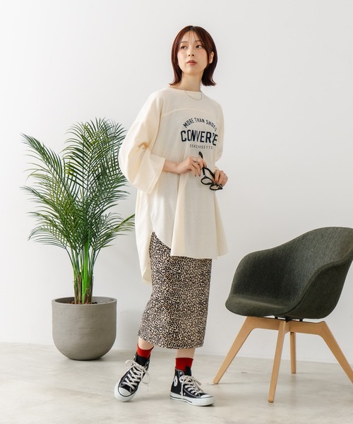 CONVERSE(コンバース)の「【CONVERSE/コンバース】7分袖 ワイド切り替え チュニック(Tシャツ/カットソー・レディース・ライトグレー/ネイビー/カーキ/アイボリー・MEDIUM/LARGE)」の10枚目の写真