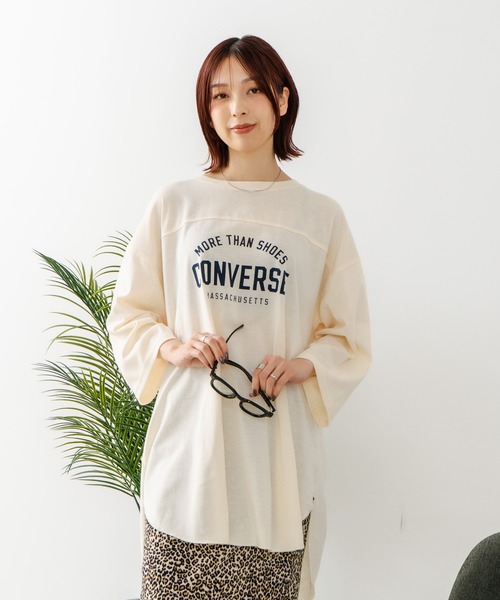 CONVERSE(コンバース)の「【CONVERSE/コンバース】7分袖 ワイド切り替え チュニック(Tシャツ/カットソー・レディース・ライトグレー/ネイビー/カーキ/アイボリー・MEDIUM/LARGE)」の12枚目の写真