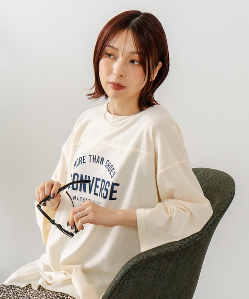 CONVERSE(コンバース)の「【CONVERSE/コンバース】7分袖 ワイド切り替え チュニック(Tシャツ/カットソー・レディース・ライトグレー/ネイビー/カーキ/アイボリー・MEDIUM/LARGE)」の14枚目の写真