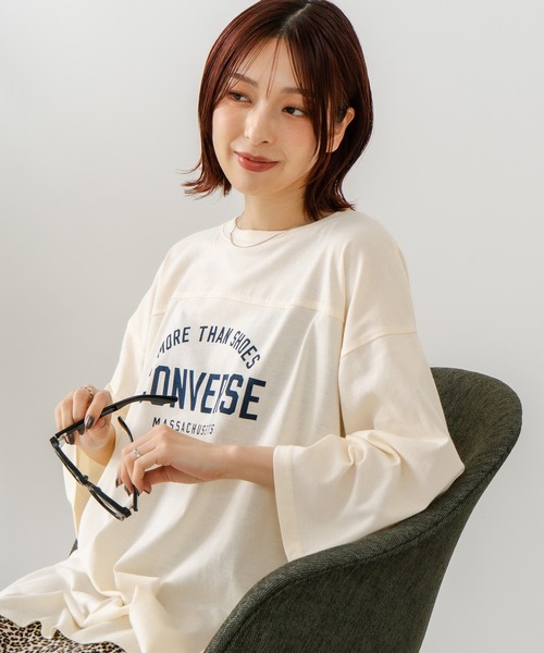 CONVERSE(コンバース)の「【CONVERSE/コンバース】7分袖 ワイド切り替え チュニック(Tシャツ/カットソー・レディース・ライトグレー/ネイビー/カーキ/アイボリー・MEDIUM/LARGE)」の15枚目の写真