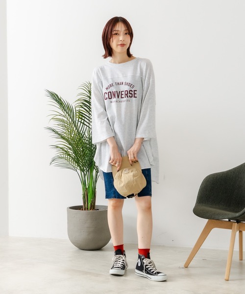 CONVERSE(コンバース)の「【CONVERSE/コンバース】7分袖 ワイド切り替え チュニック(Tシャツ/カットソー・レディース・ライトグレー/ネイビー/カーキ/アイボリー・MEDIUM/LARGE)」の16枚目の写真