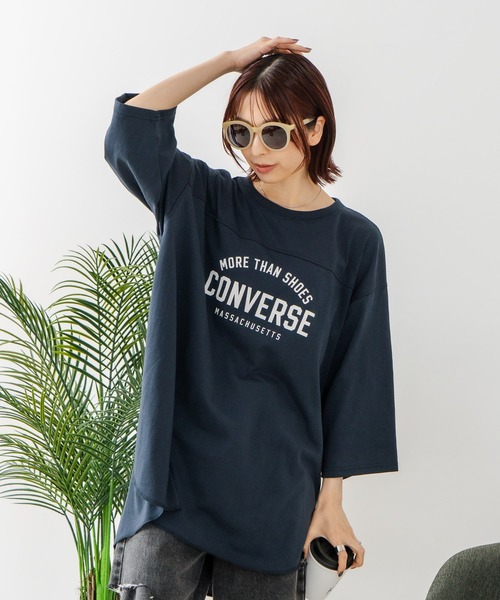 CONVERSE(コンバース)の「【CONVERSE/コンバース】7分袖 ワイド切り替え チュニック(Tシャツ/カットソー・レディース・ライトグレー/ネイビー/カーキ/アイボリー・MEDIUM/LARGE)」の5枚目の写真