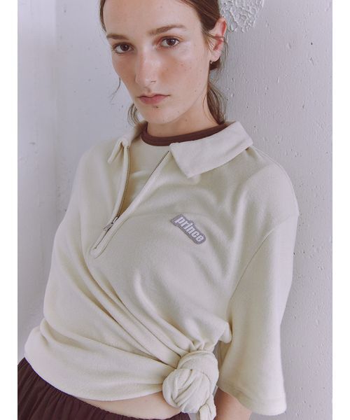 emmi(エミ)の「【prince|emmi】パイルポロトップス(ポロシャツ・レディース・アイボリー/ブラック・F)」の3枚目の写真