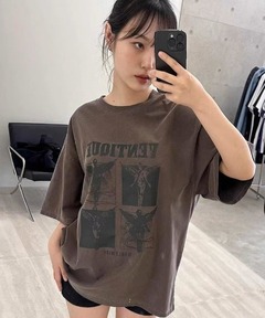 GRANCY】Rhinestone Crack Dirty Half-sleeve T-Shirt / ライン 
