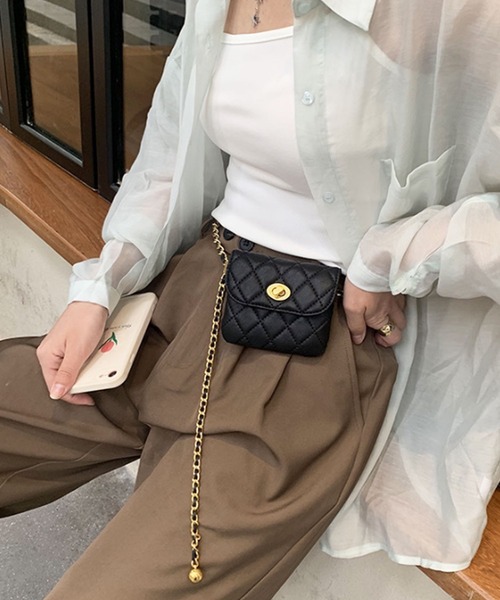 【送料&関税込】ChloAC Bracelet Handbag 3WAY レザータッチキルトベルトポーチ / チェーンベルト / ミニ