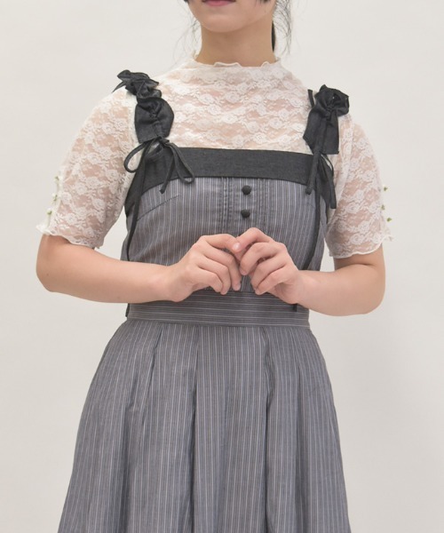 axes femme(アクシーズファム)の「ローズ付レーストップス(Tシャツ/カットソー・レディース・ブラック/ピンク/ホワイト・FREE)」の2枚目の写真