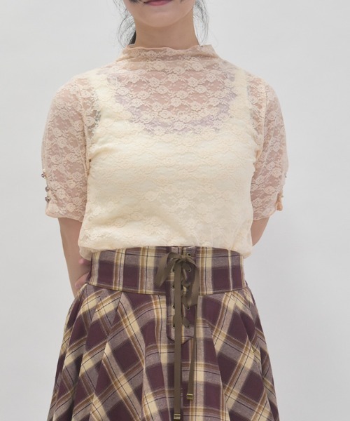 axes femme(アクシーズファム)の「ローズ付レーストップス(Tシャツ/カットソー・レディース・ブラック/ピンク/ホワイト・FREE)」の3枚目の写真