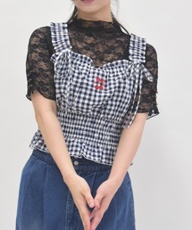 axes femme | ローズ付レーストップス(Tシャツ/カットソー)