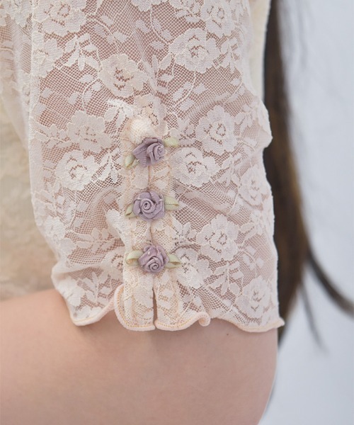 axes femme(アクシーズファム)の「ローズ付レーストップス(Tシャツ/カットソー・レディース・ブラック/ピンク/ホワイト・FREE)」の8枚目の写真