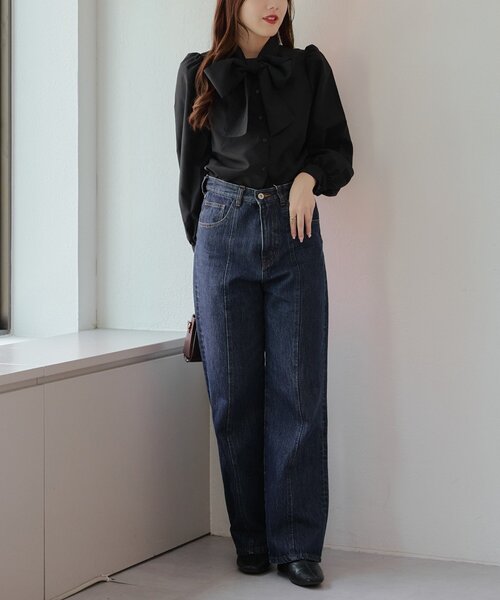 continuer de NICE CLAUP（コンティニューデナイスクラップ）の「【リバイバルアイテム】【新色登場！】リボンボウタイブラウス（シャツ/ブラウス・レディース・ブラック/オフホワイト/チェック/サックスブルー/ストライプ・FREE）」の21枚目の写真