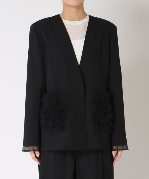 Three Four Time(スリーフォータイム)の「ポケットフリルジャケット(テーラードジャケット・レディース・ブラック/ブラウン・FREE)」の8枚目の写真