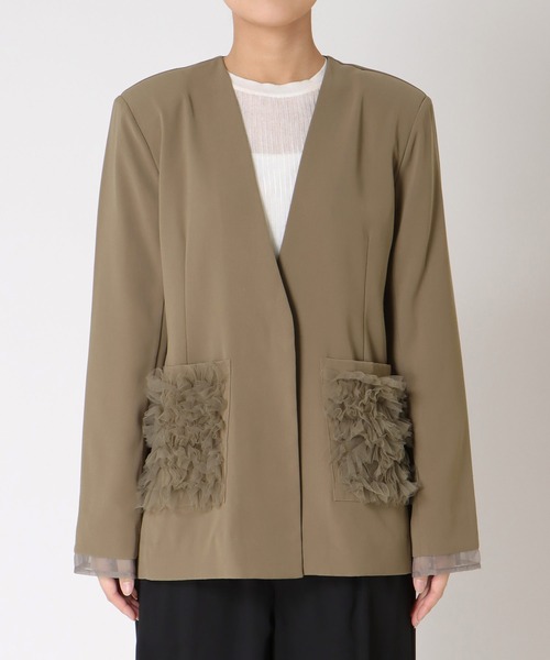 Three Four Time(スリーフォータイム)の「ポケットフリルジャケット(テーラードジャケット・レディース・ブラック/ブラウン・FREE)」の19枚目の写真