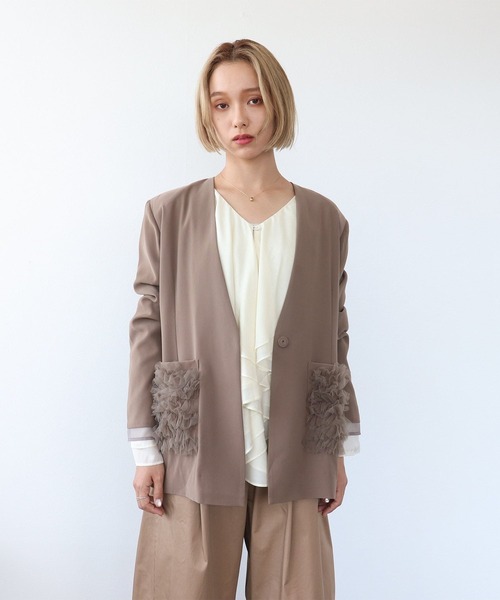 Three Four Time(スリーフォータイム)の「ポケットフリルジャケット(テーラードジャケット・レディース・ブラック/ブラウン・FREE)」の16枚目の写真