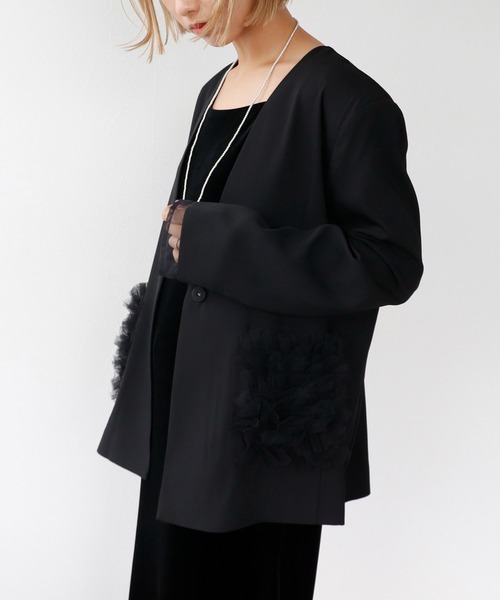 Three Four Time(スリーフォータイム)の「ポケットフリルジャケット(テーラードジャケット・レディース・ブラック/ブラウン・FREE)」の21枚目の写真
