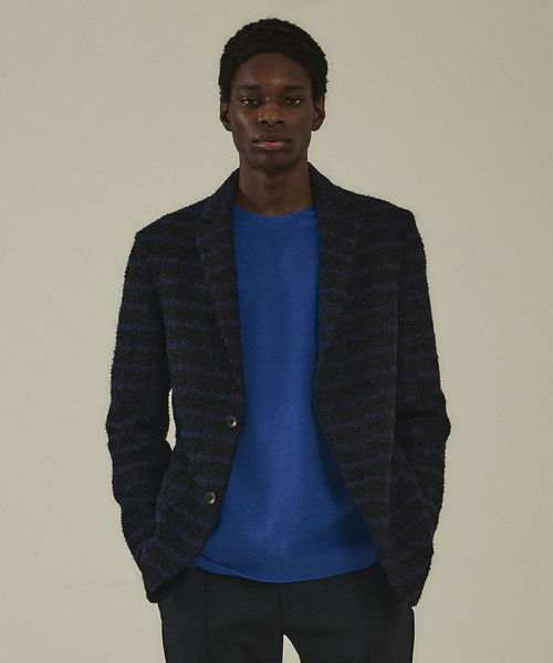 DESIGNWORKS（デザインワークス）の「ニットツイード イージージャケット（テーラードジャケット・メンズ・ネイビー/ブラック・46/48/50）」の2枚目の写真