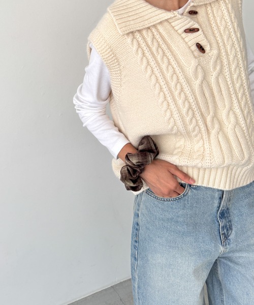 CANAL JEAN（キャナルジーン）の「El mar　ネルチェックシュシュ（シュシュ・レディース・ベージュ/サックスブルー・ONE SIZE）」の5枚目の写真