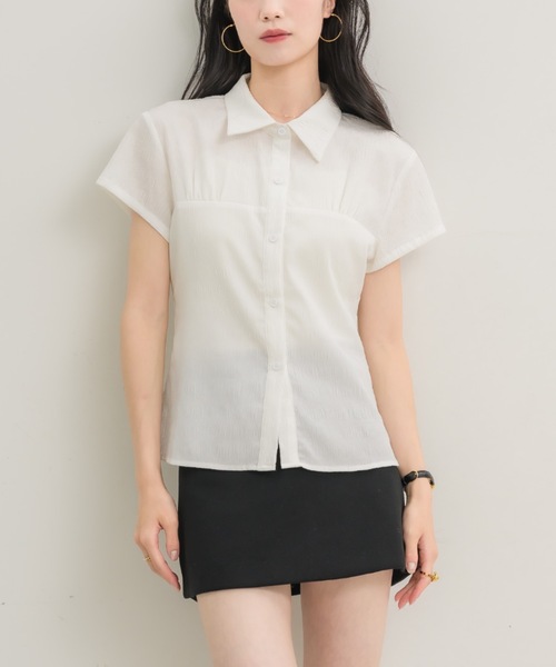 NEUNA(ヌナ)の「【ナチュラルに細見え◎】プリーツコンパクトブラウス(Tシャツ/カットソー・レディース・ライトブルー/オフホワイト・FREE)」の1枚目の写真