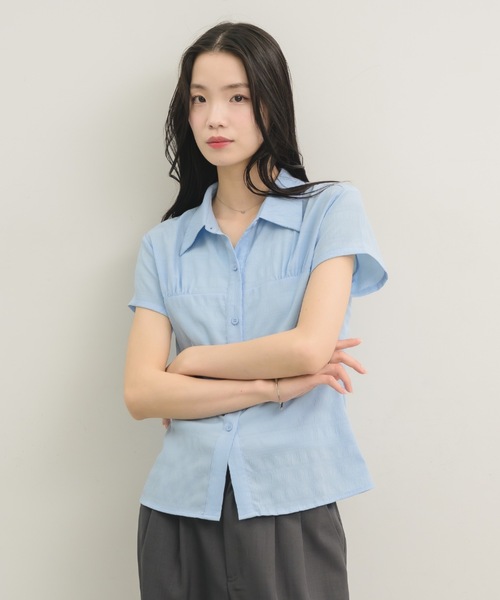 NEUNA(ヌナ)の「【ナチュラルに細見え◎】プリーツコンパクトブラウス(Tシャツ/カットソー・レディース・ライトブルー/オフホワイト・FREE)」の14枚目の写真