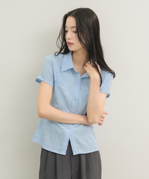 NEUNA(ヌナ)の「【ナチュラルに細見え◎】プリーツコンパクトブラウス(Tシャツ/カットソー・レディース・ライトブルー/オフホワイト・FREE)」の12枚目の写真