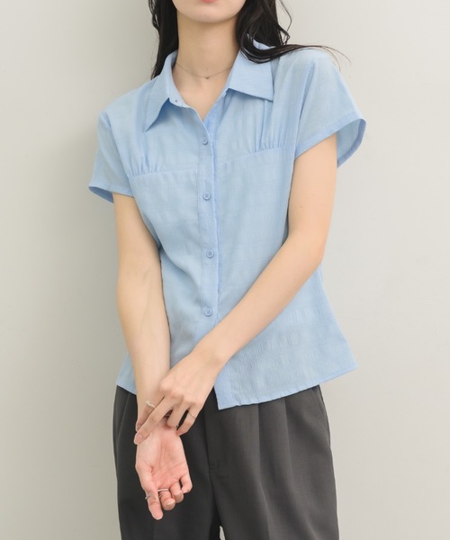 NEUNA(ヌナ)の「【ナチュラルに細見え◎】プリーツコンパクトブラウス(Tシャツ/カットソー・レディース・ライトブルー/オフホワイト・FREE)」の15枚目の写真