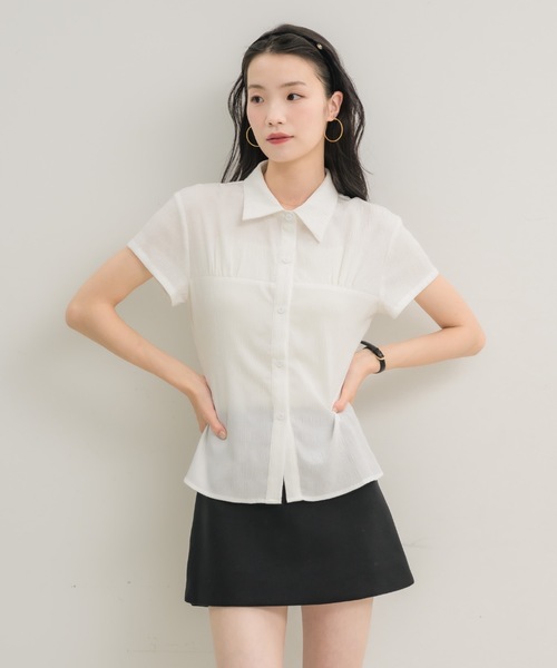 NEUNA(ヌナ)の「【ナチュラルに細見え◎】プリーツコンパクトブラウス(Tシャツ/カットソー・レディース・ライトブルー/オフホワイト・FREE)」の10枚目の写真
