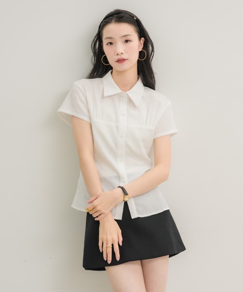 NEUNA(ヌナ)の「【ナチュラルに細見え◎】プリーツコンパクトブラウス(Tシャツ/カットソー・レディース・ライトブルー/オフホワイト・FREE)」の8枚目の写真