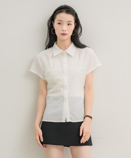 NEUNA(ヌナ)の「【ナチュラルに細見え◎】プリーツコンパクトブラウス(Tシャツ/カットソー・レディース・ライトブルー/オフホワイト・FREE)」の3枚目の写真