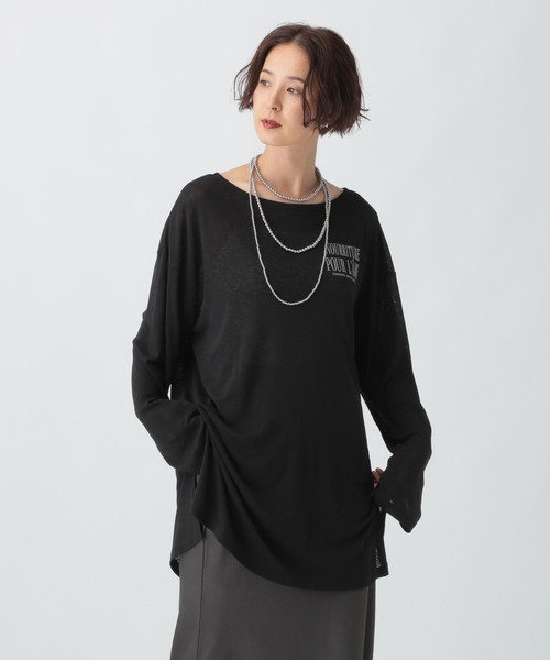 LEPSIM(レプシィム)の「シアーメランジボーダーロゴチュニック 579865(Tシャツ/カットソー・レディース・ベージュ/オフホワイト/ブラック・FREE)」の3枚目の写真