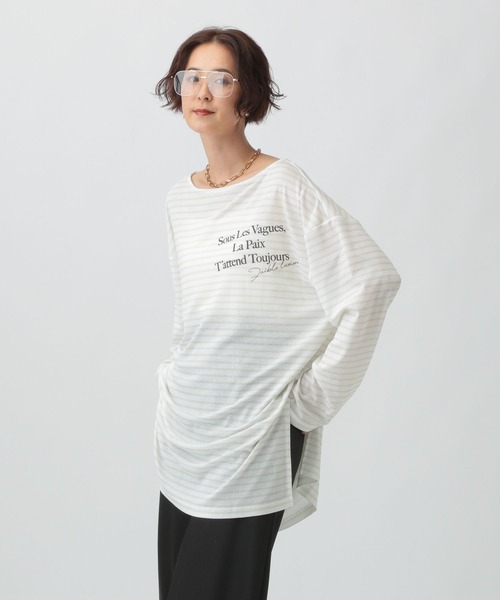LEPSIM(レプシィム)の「シアーメランジボーダーロゴチュニック 579865(Tシャツ/カットソー・レディース・ベージュ/オフホワイト/ブラック・FREE)」の4枚目の写真