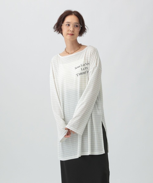 LEPSIM(レプシィム)の「シアーメランジボーダーロゴチュニック 579865(Tシャツ/カットソー・レディース・ベージュ/オフホワイト/ブラック・FREE)」の5枚目の写真