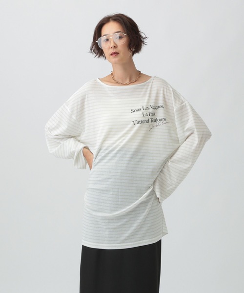 LEPSIM(レプシィム)の「シアーメランジボーダーロゴチュニック 579865(Tシャツ/カットソー・レディース・ベージュ/オフホワイト/ブラック・FREE)」の6枚目の写真