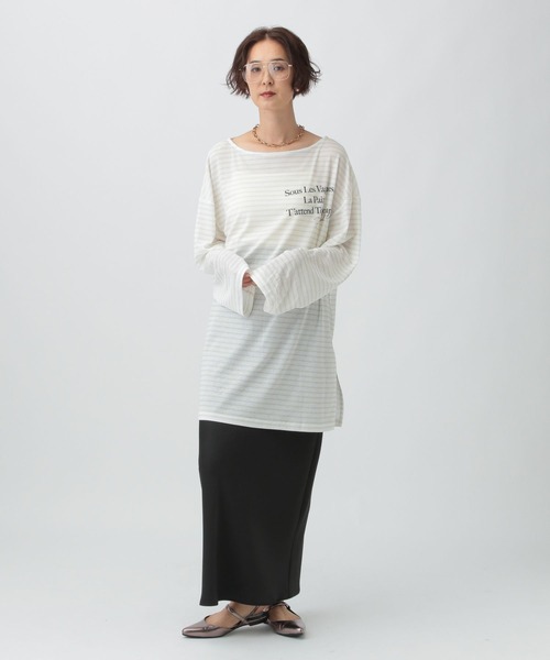 LEPSIM(レプシィム)の「シアーメランジボーダーロゴチュニック 579865(Tシャツ/カットソー・レディース・ベージュ/オフホワイト/ブラック・FREE)」の7枚目の写真