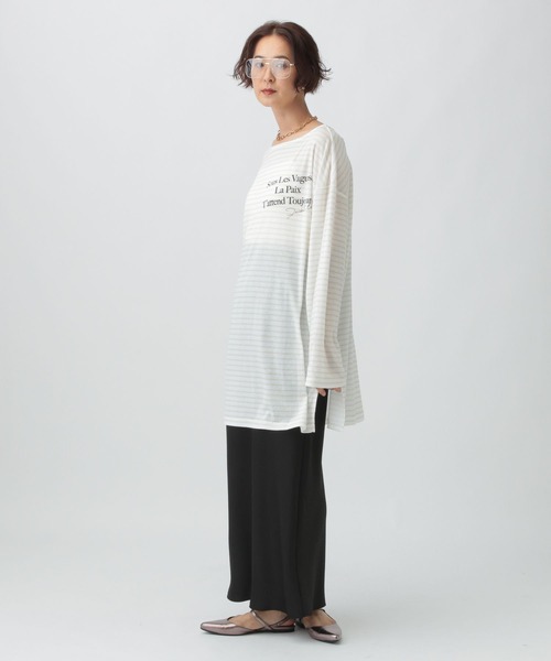 LEPSIM(レプシィム)の「シアーメランジボーダーロゴチュニック 579865(Tシャツ/カットソー・レディース・ベージュ/オフホワイト/ブラック・FREE)」の8枚目の写真