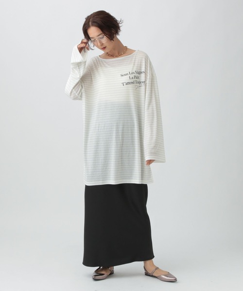 LEPSIM(レプシィム)の「シアーメランジボーダーロゴチュニック 579865(Tシャツ/カットソー・レディース・ベージュ/オフホワイト/ブラック・FREE)」の9枚目の写真