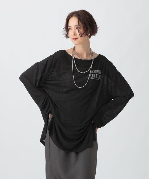 LEPSIM(レプシィム)の「シアーメランジボーダーロゴチュニック 579865(Tシャツ/カットソー・レディース・ベージュ/オフホワイト/ブラック・FREE)」の10枚目の写真