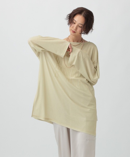 LEPSIM(レプシィム)の「シアーメランジボーダーロゴチュニック 579865(Tシャツ/カットソー・レディース・ベージュ/オフホワイト/ブラック・FREE)」の17枚目の写真