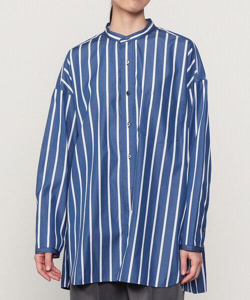 美品 TICCA ティッカ スクエアビッグシャツ ストライプ ソメロス 長袖 TICCA (ティッカ) スクエアビッグシャツ