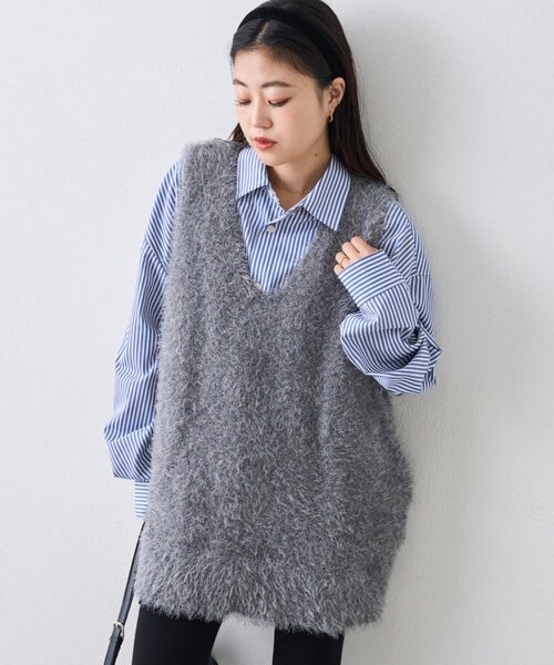 セール】【体型カバーと抜け感◎】ミックスフェザーヤーンオーバー