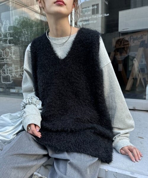 セール】【体型カバーと抜け感◎】ミックスフェザーヤーンオーバー