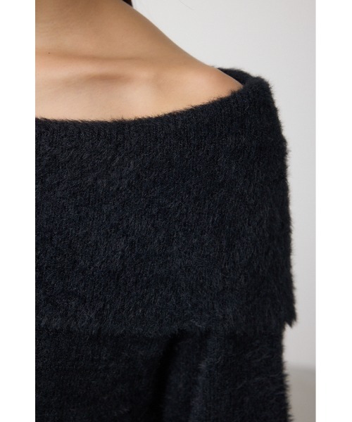 AZUL by moussy(アズールバイマウジー)の「モヘヤライクオフショルダーニット(ニット/セーター・レディース・アイボリー/ブラック/サックスブルー/チャコールグレー・FREE)」の9枚目の写真