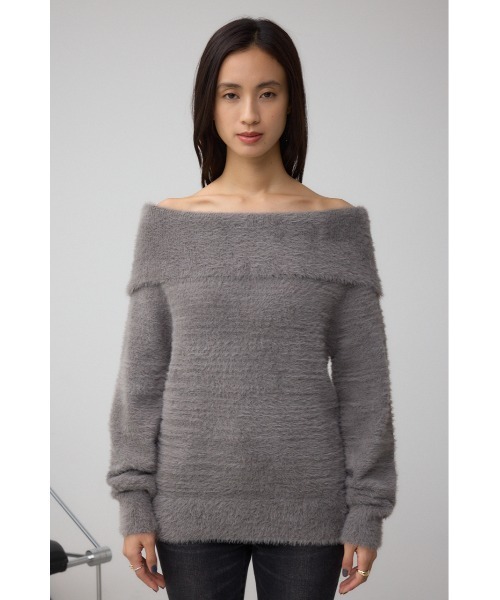 AZUL by moussy(アズールバイマウジー)の「モヘヤライクオフショルダーニット(ニット/セーター・レディース・アイボリー/ブラック/サックスブルー/チャコールグレー・FREE)」の15枚目の写真